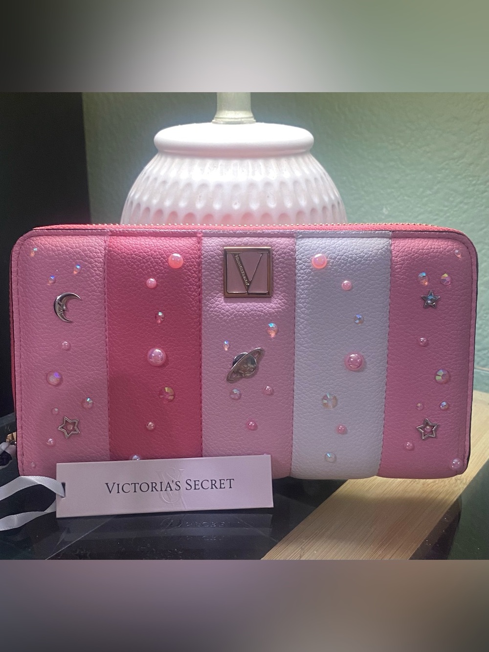 Victoria's Secret Pink Pearlescent Stripe Zip Wallet